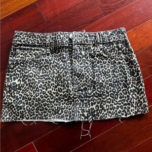 Mango Leopard Print Denim Mini Skirt XS nwot